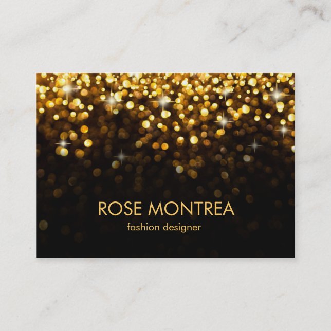 Gold and Black Falling Glitter Bokeh Business Card (Front)