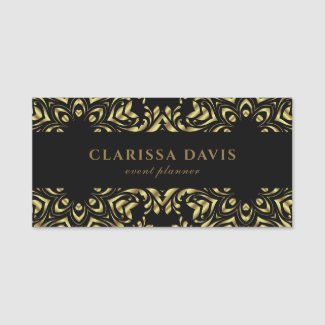 Gold And Black Faux Foil Luxury Elegant Damask Name Tag