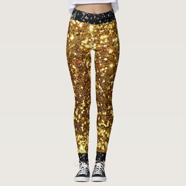 Gold and Black Faux Glitter Leggings 