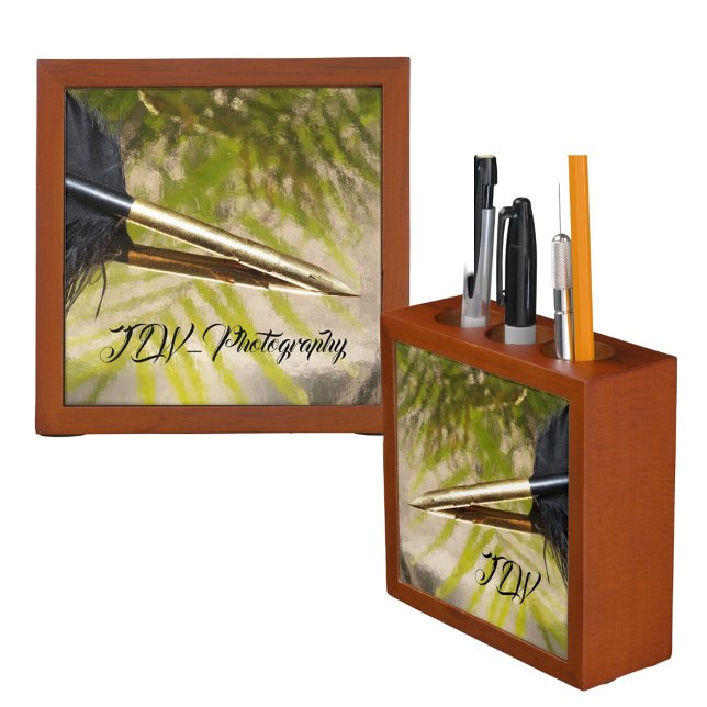 Gold and Black Feather Quill Pen wooden Desk Organizer (Creator Uploaded)