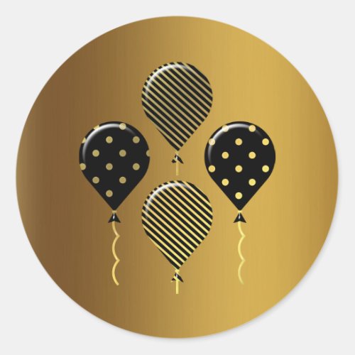 Gold and Black Festive Balloons Classic Round Sticker