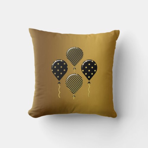 Gold and Black Festive Balloons Throw Pillow