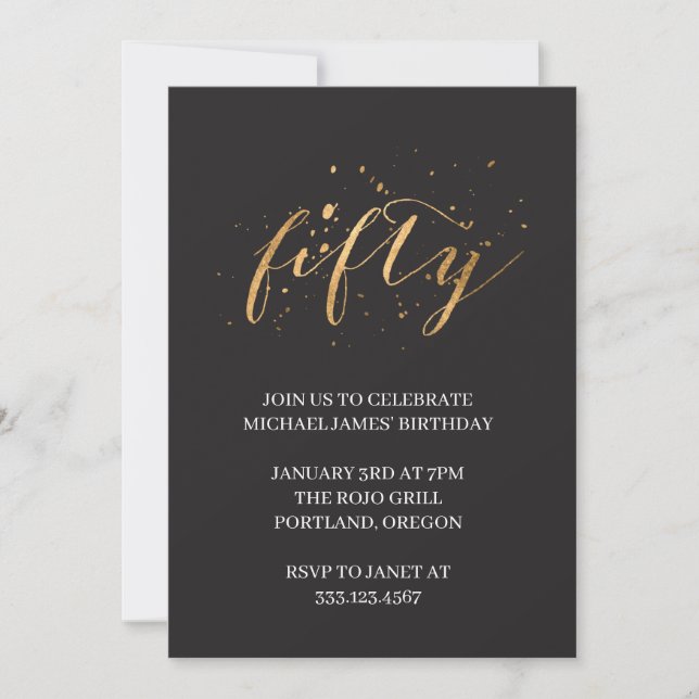 Gold and Black Fifty Birthday Invitation (Front)
