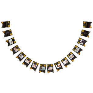 "Gold And Black first birthday photo bunting flags