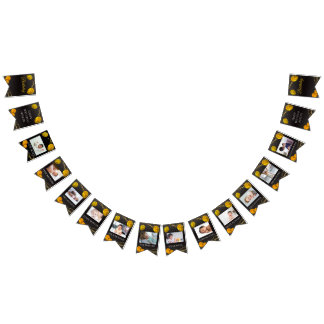 "Gold And Black first birthday photo bunting flags