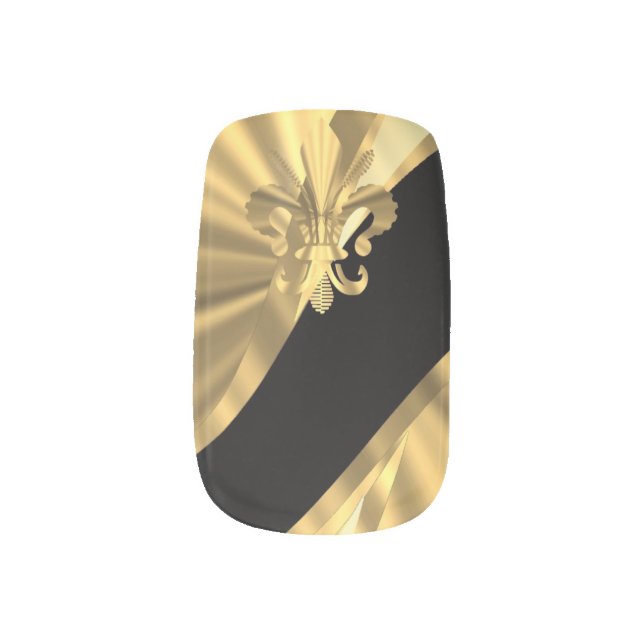 Gold and black fleur de lys minx nail art (Left Thumb)