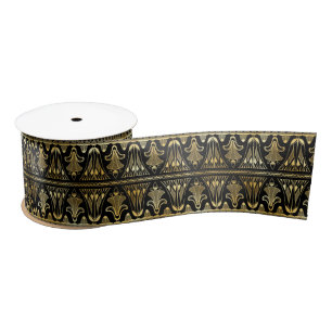 Gold and Black Floral Art Deco Pattern Satin Ribbon
