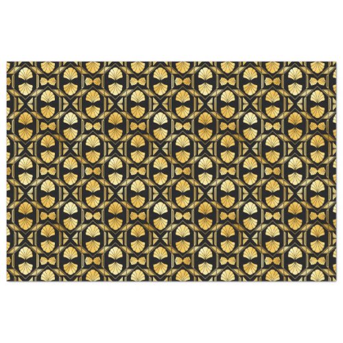 Gold and Black Floral Art Deco Pattern Tissue Paper