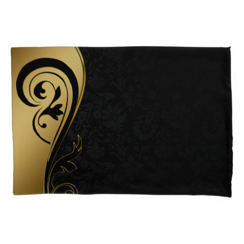 Gold and Black Floral Design Pillow Case