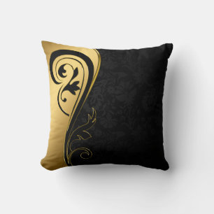 Gold and Black Floral Design Throw Pillow
