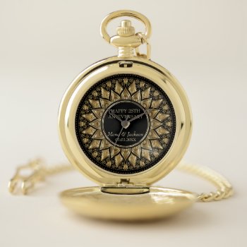 Gold And Black Floral Mandala Pocket Watch by gogaonzazzle at Zazzle