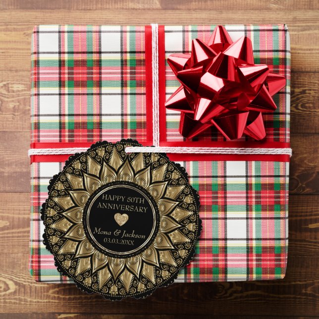 Gold And Black Floral Mandala Wedding Anniversary  Ornament Card (Insitu (Gift))