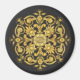 Gold And Black Floral Pattern Magnet