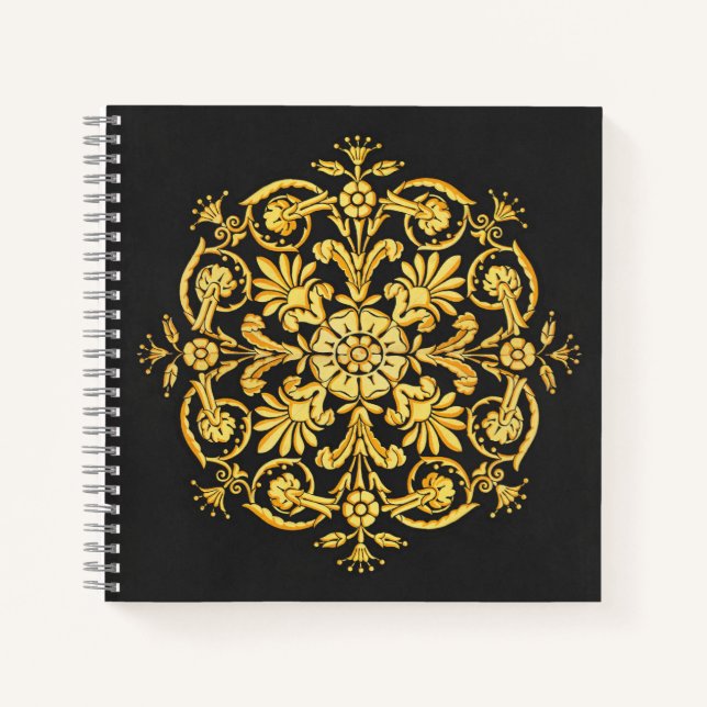 Gold And Black Floral Pattern Notebook (Front)