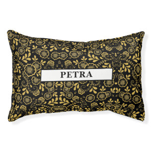 Gold and Black Floral Pattern Pet Bed