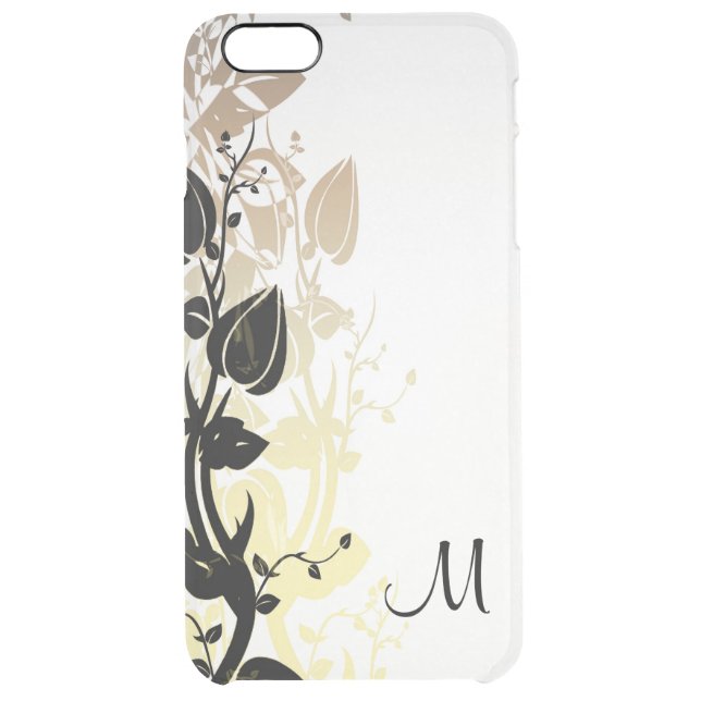 Gold and Black Floral with Monogram Uncommon iPhone Case (Back)