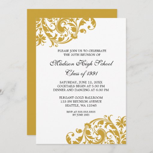 Gold And Black Flourish Class Reunion Invitation 