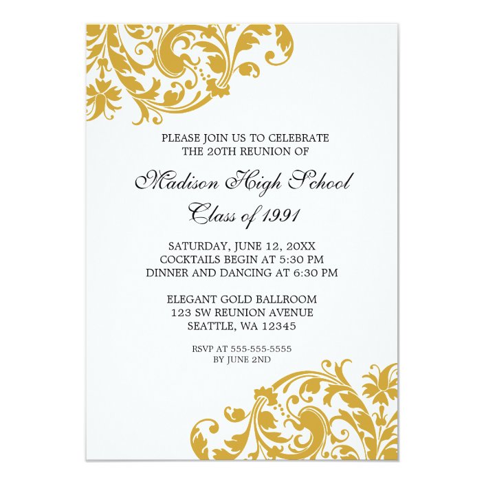 Gold and Black Flourish Class Reunion Invitation | Zazzle.com