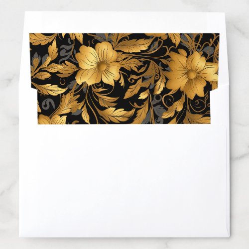 Gold and Black Flowers Leaf Design Envelope Liner