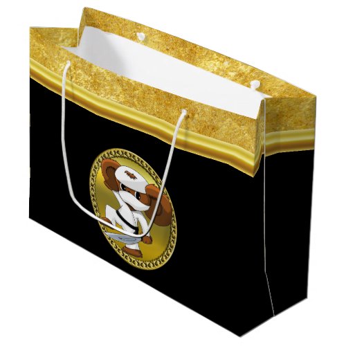 Gold and black foil Cheburashka bear with a sword Large Gift Bag