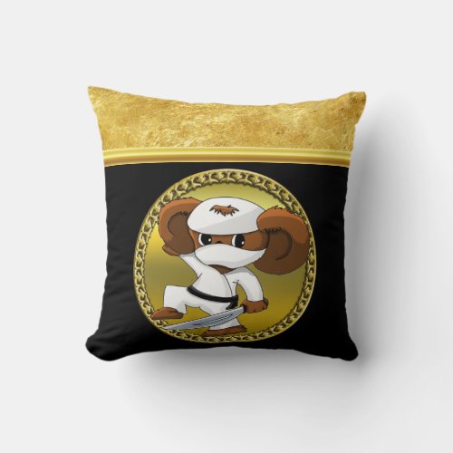 Gold and black foil Cheburashka bear with a sword Throw Pillow