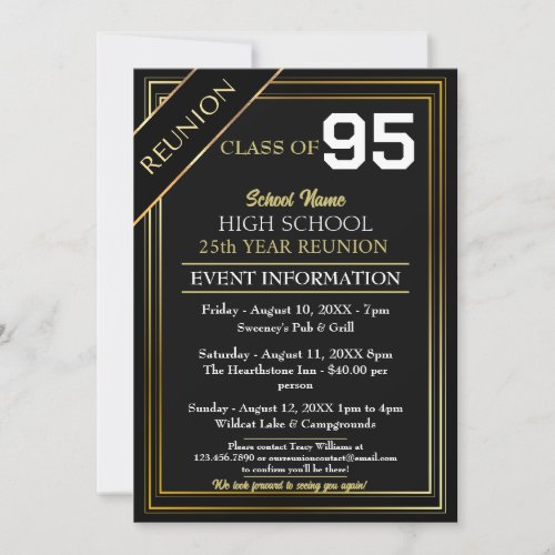  Gold and Black Formal High School Reunion Invitation