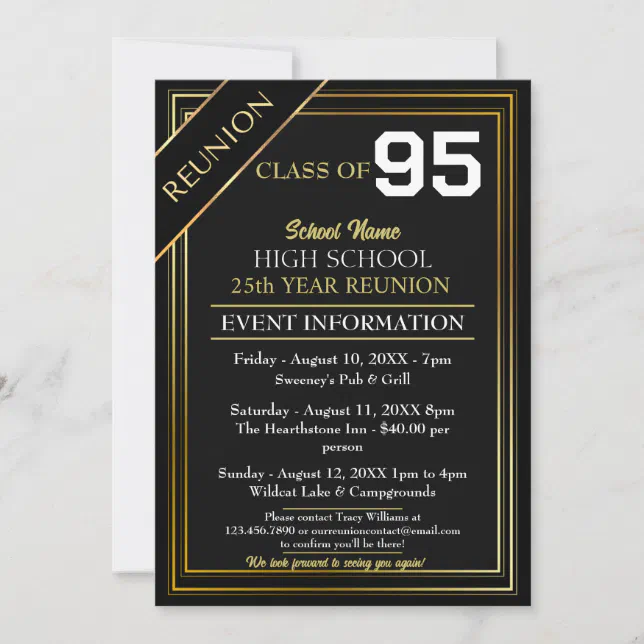Gold and Black Formal High School Reunion Invitation | Zazzle