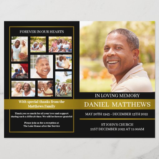 Gold and Black Funeral Program Template | Zazzle