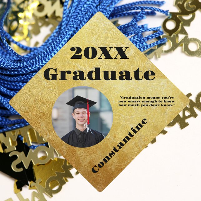 Gold and Black Funny Advice For Graduate Photo Graduation Cap Topper (Creator Uploaded)