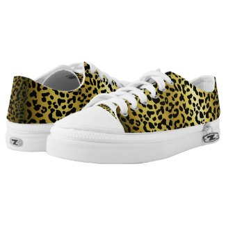 Gold and black fur leopard spots pattern, metallic Low-Top sneakers