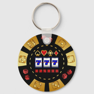 GOLD AND BLACK GAMING POKER CHIP KEYCHAIN