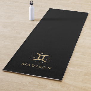 Gold and Black Gemini Zodiac Sign Custom Name Yoga Mat