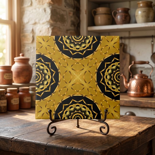 Gold and Black Geometric Arabesque Moroccan Ceramic Tile (Creator Uploaded)