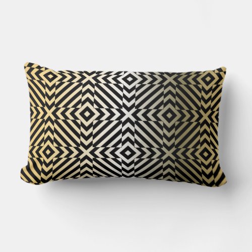 Gold And Black Geometric Op Art Mosaic Pattern  Lumbar Pillow