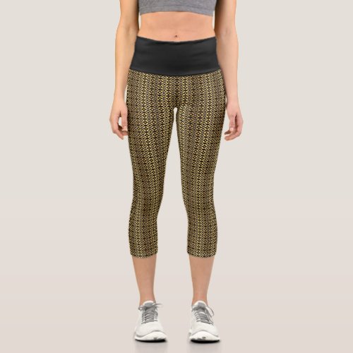 Gold and Black Geometric Pattern Capri Leggings