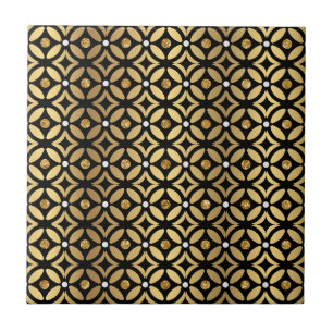 Gold And Black Geometric Pattern Ceramic Tile