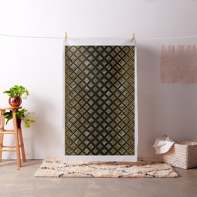 Gold And Black Geometric Shapes Pattern Fabric (In Situ)