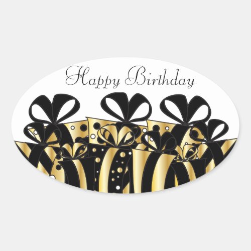 Gold and Black Gift Presents  Customize Oval Sticker