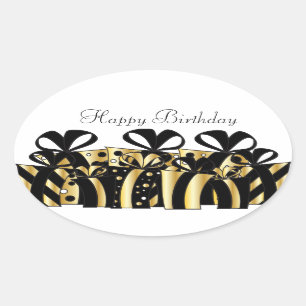 Gold and Black Gift Presents   Customize Oval Sticker