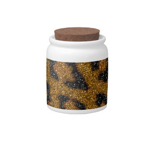 Gold and Black Girly Glitter Cheetah Print Candy Jar