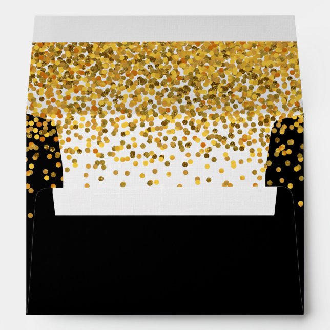 Gold and Black Glam Confetti Dots Envelope (Back (Bottom))