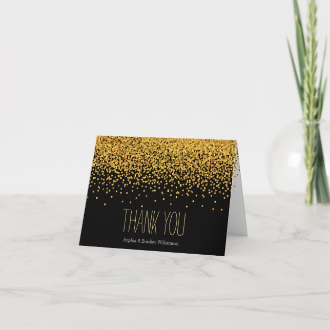 Gold and Black Glam Confetti Dots Thank you Card (Front)