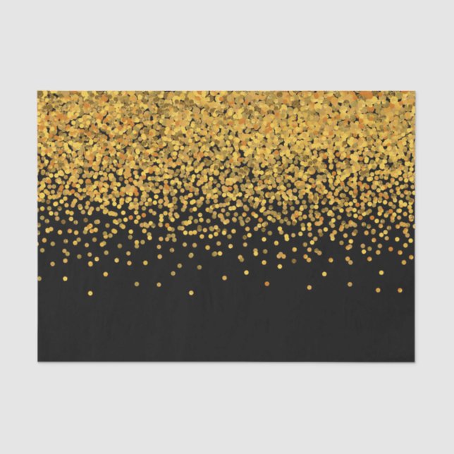 Gold and Black Glam Confetti Dots Tissue Paper (Front)