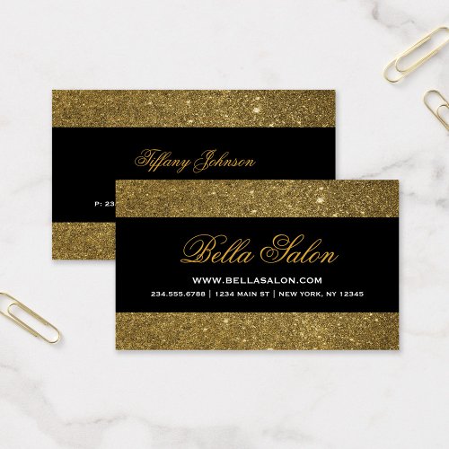Gold and Black Glam Faux Glitter Business Card