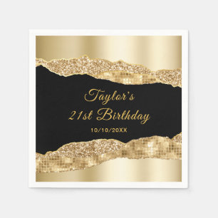 Gold and Black Glam Tears Birthday Party Napkins