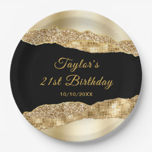 Gold and Black Glam Tears Birthday Party Paper Plates