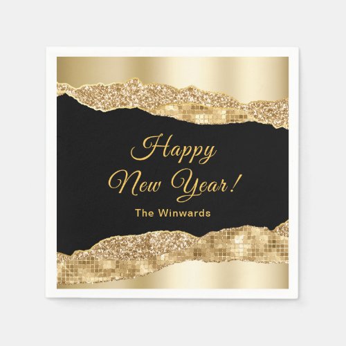 Gold and Black Glam Tears Happy New Year Napkins