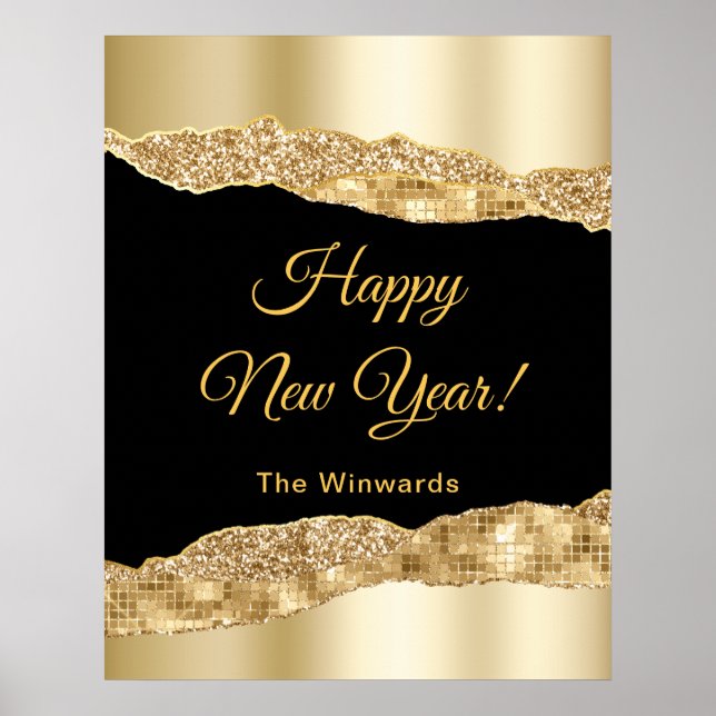Gold and Black Glam Tears Happy New Year Poster (Front)