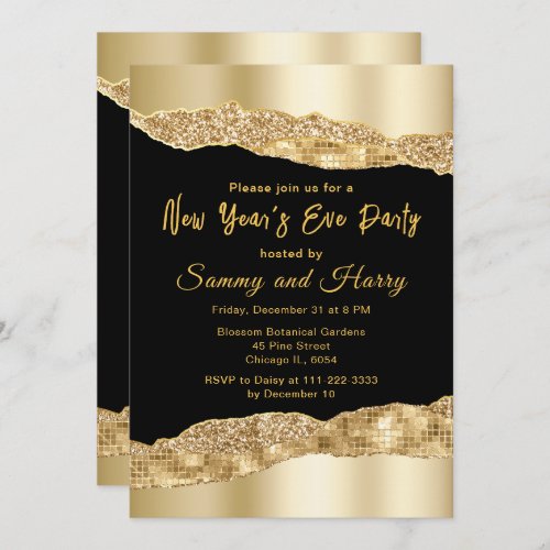 Gold and Black Glam Tears New Years Eve Party Invitation