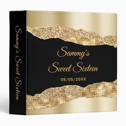 Gold and Black Glam Tears Sweet Sixteen 3 Ring Binder